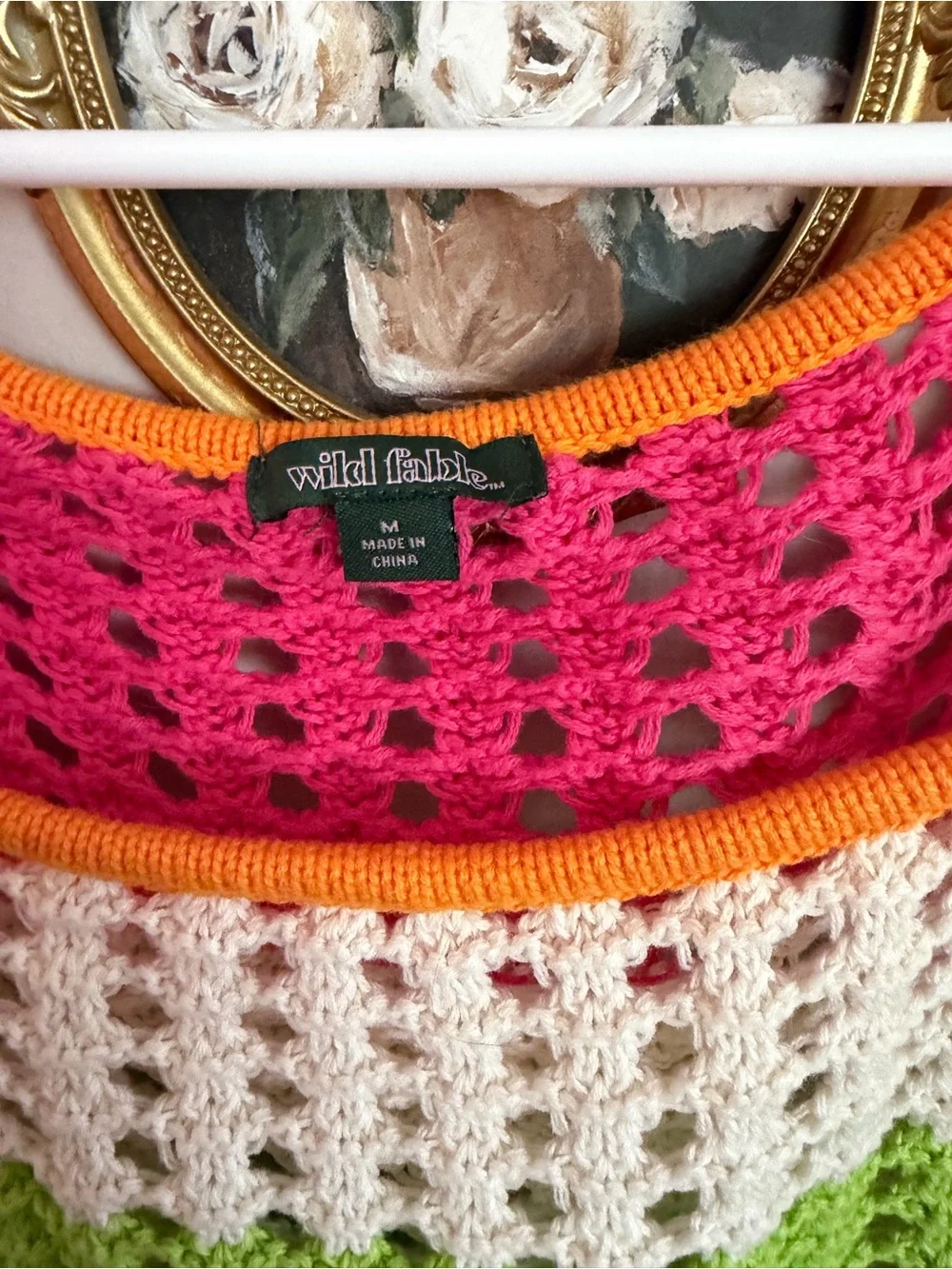 wild fable Orange, Hot Pink, Cream & Lime Open-Knit Stripe Sweater